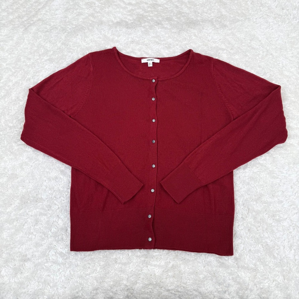 Koton Women's L Large Red Acrylic Button Cardigan Sweater Capsule Office Career